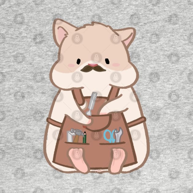 Fat hamster in woodworking apron cartoon by ballooonfish